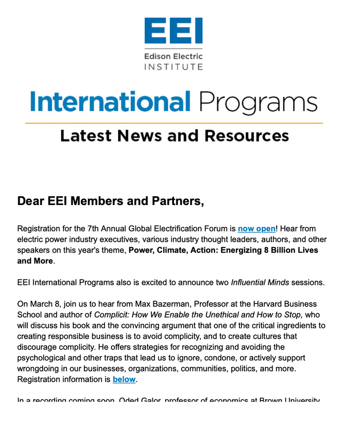 EEI International Newsletter cover