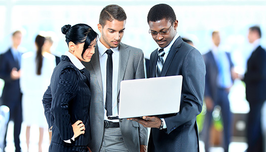 Professionals looking at laptop computer